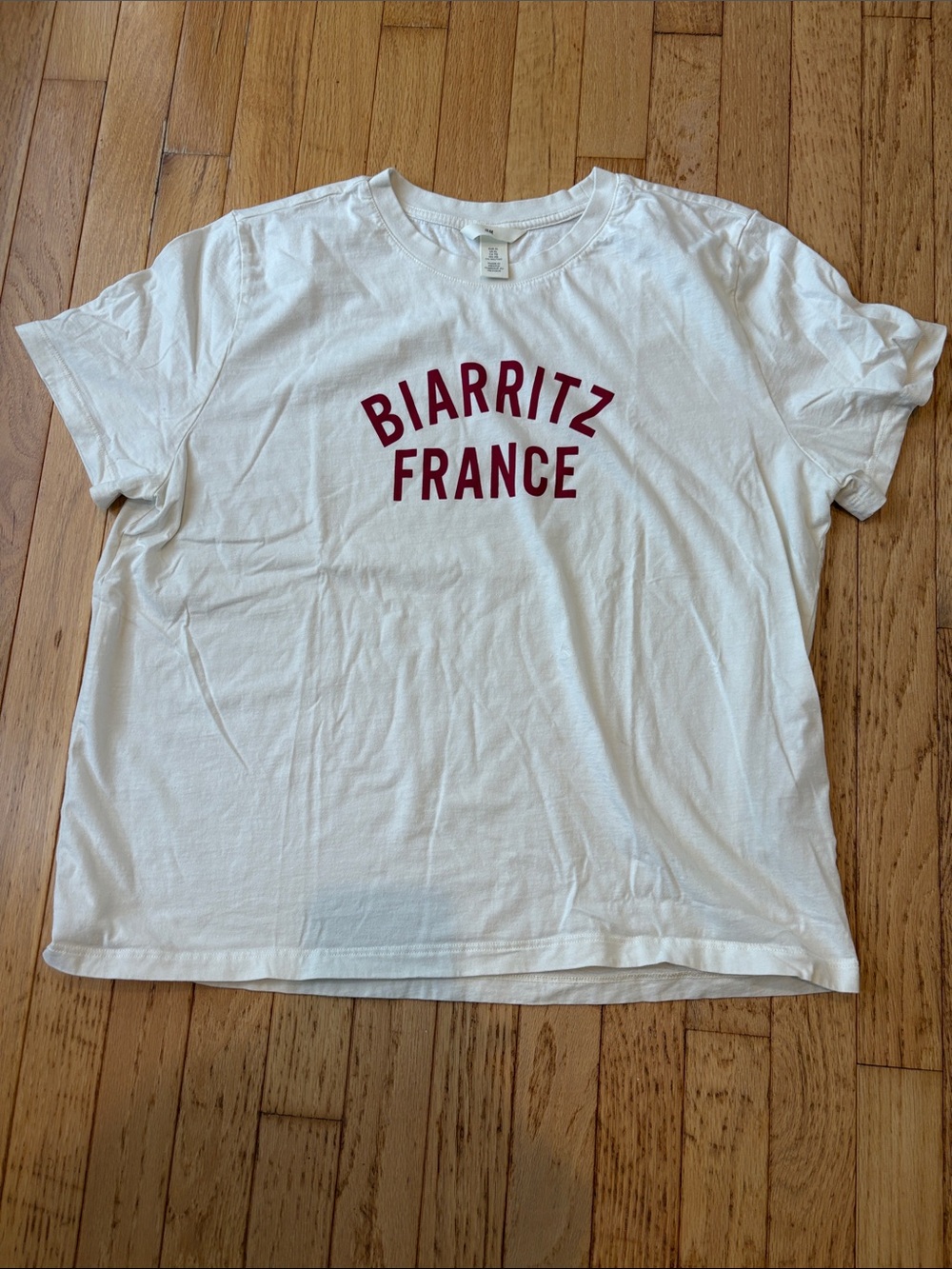 H&M Off-White Tee with Red Biarritz France Graphic